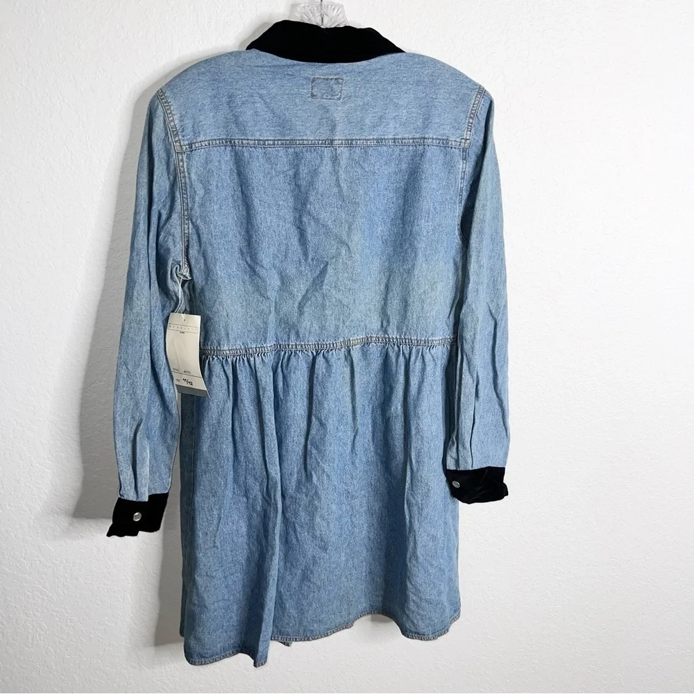 Scarlett Chambray Dress Women’s Size 12 Western Velvet Trim Pearl Snap Rodeo EE